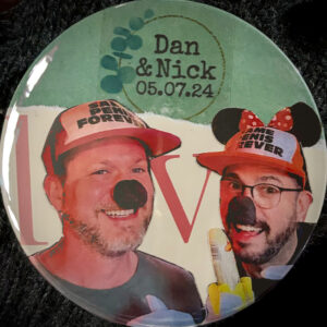 A badge showing Dan and Nick made at their wedding