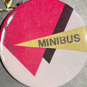 Collage badge by Ben showing an arrangement of pink, black and yellow triangles and the word MINIBUS